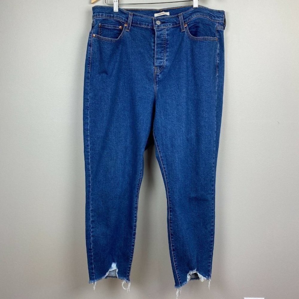Levis Wedgie Skinny Jeans 20W Dark Wash Denim Ankle Button Fly Fray Distressed